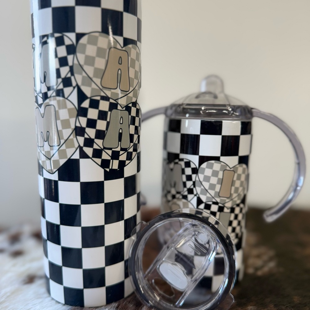 Checkered Black and White Tumbler Set